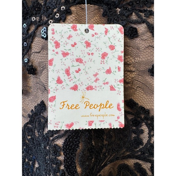 Free People Dress Womens 2 Black Lace Sequin Sheath Slip Party Cocktail - Picture 2 of 8